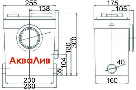 Размеры канализационной установки АкваЛив САН-450 Профи